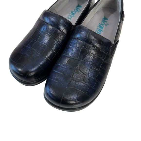 Alegria Leather Slip-On Shoes SZ 37 Black Croc Pattern Comfy Professional Clogs - Picture 4 of 13